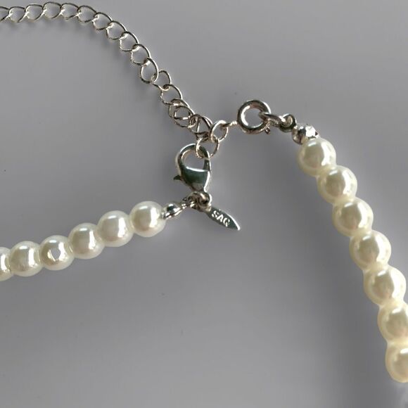 Vintage SAQ Faux Pearl Silver Necklace - Picture 4 of 4